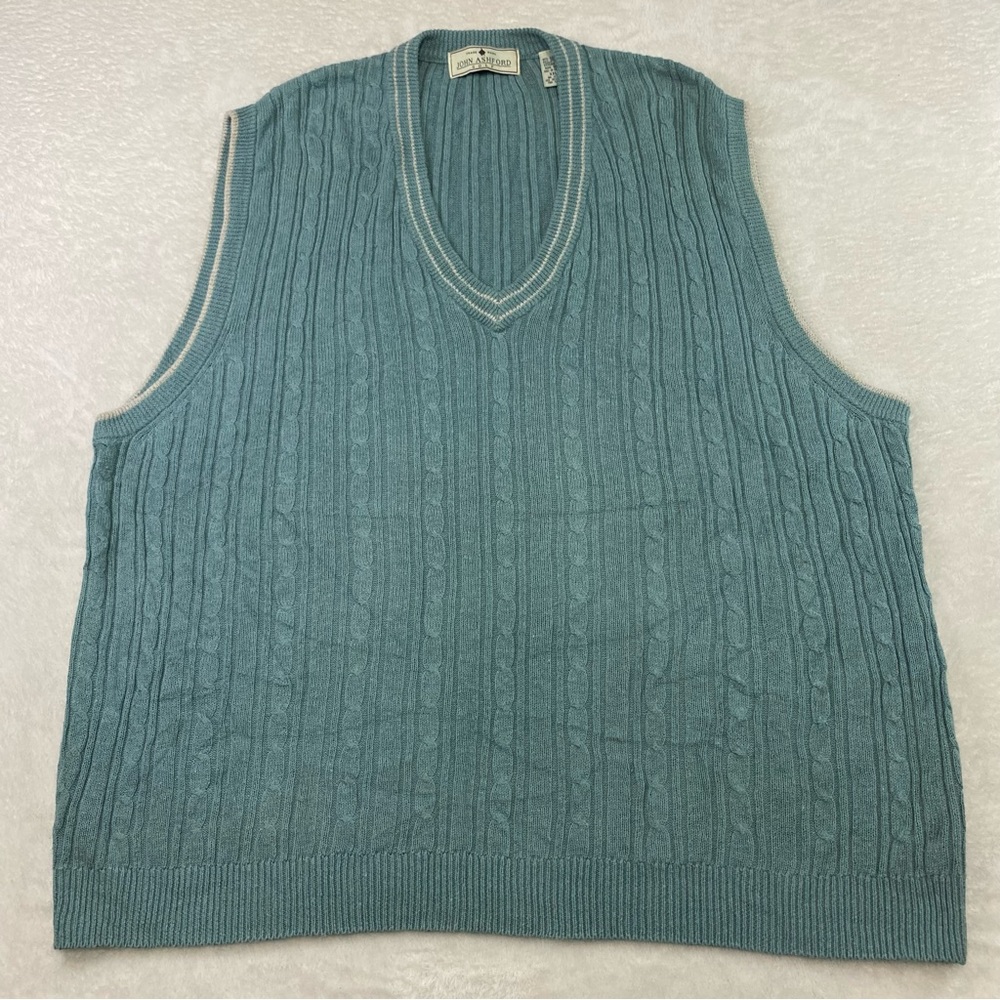 John Ashford Golf Vintage Cable knit Sweater Vest Preppy Linen Blend XXL Mens